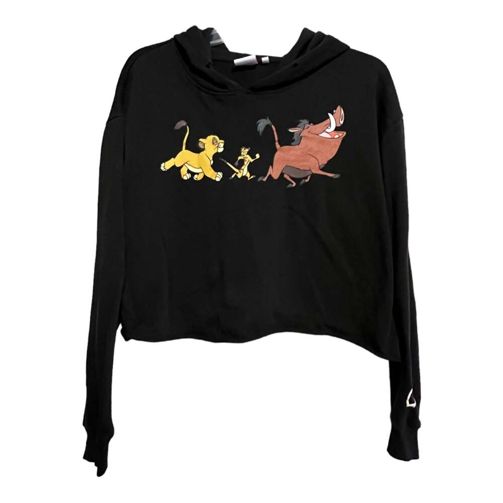Disney The Lion King Cropped Hoodie size XL Black Graphic Sweatshirt Women
